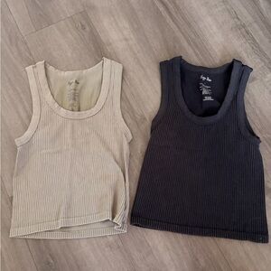 Hippie Rose Ribbed Tank Tops - Black and Cream